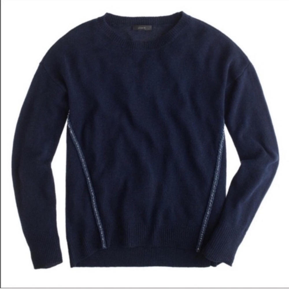 J. Crew Metallic Braid Navy Blue Wool Sweater Size Small